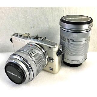 ★良品★OLYMPUS E-PL5 ダブルズームキット ミラーレス シルバー(ミラーレス一眼)