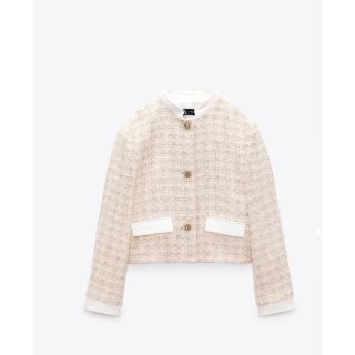 ザラ(ZARA)のZARA テクスチャー　ツイードジャケット(ノーカラージャケット)