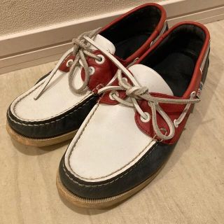 エーグル(AIGLE)のAIGLE デッキシューズ　25.0cm　赤×紺×白(デッキシューズ)