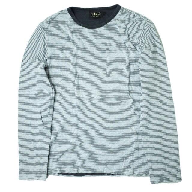 RRL ダブルアールエル BORDER LONG SLEEVE POCKET TEE ボーダーロングスリーブポケットTシャツ S ライトブルー/グレー  Double RL プルオーバー ボンディング トップス【中古】【RRL】 | フリマアプリ ラクマ