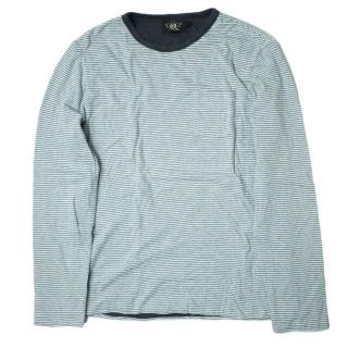 ダブルアールエル(RRL)のRRL ダブルアールエル BORDER LONG SLEEVE POCKET TEE ボーダーロングスリーブポケットTシャツ S ライトブルー/グレー Double RL プルオーバー ボンディング トップス【中古】【RRL】(Tシャツ/カットソー(七分/長袖))