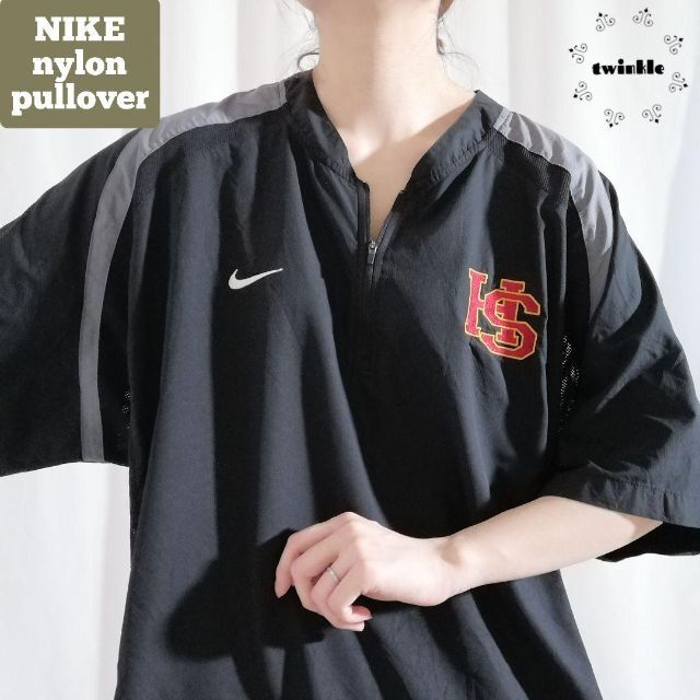 【大人気】NIKE STORM-FIT 刺繍ハーフジップ半袖ナイロンプルオーバー