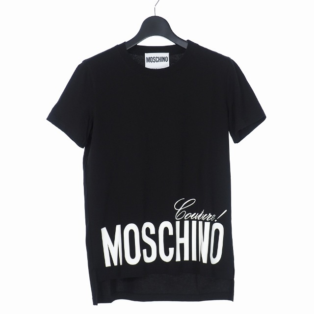 新品 Tシャツ アシンメトリ プリント ロゴ モスキーノ - MOSCHINO カットソー 36 半袖 Tシャツ(半袖+袖なし)