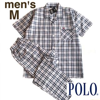 【メンズM】POLO チェック 半袖 パジャマ 紺(その他)