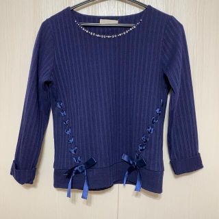 パターンフィオナ(PATTERN fiona)のパターンフィオナ 紺色 リボン ビジュー トップス(カットソー(長袖/七分))