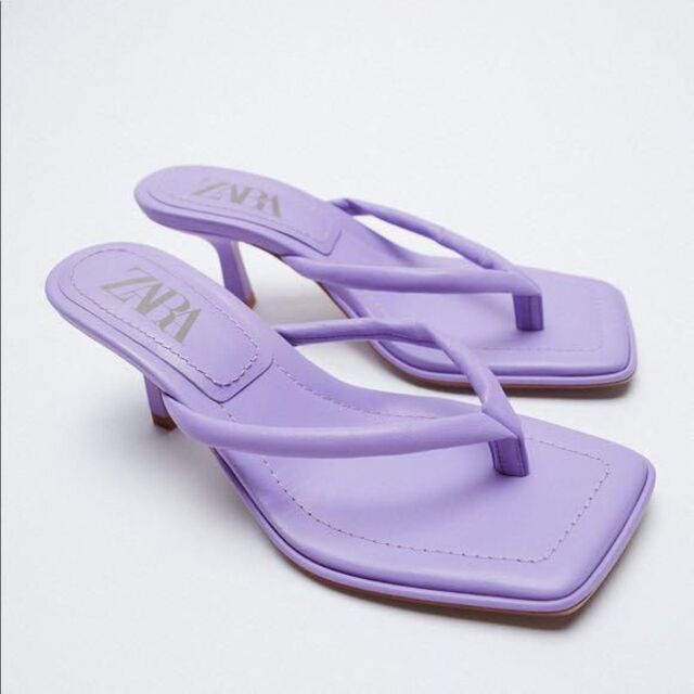 ZARA(ザラ)のZARA ザラ　スクエアサンダル　レザー　ライトパープル　紫　ヒール　37 レディースの靴/シューズ(サンダル)の商品写真