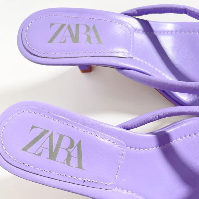 ZARA(ザラ)のZARA ザラ　スクエアサンダル　レザー　ライトパープル　紫　ヒール　37 レディースの靴/シューズ(サンダル)の商品写真