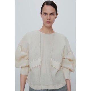 ザラ(ZARA)の21SS ZARAシワ加工パフスリーブ袖ブラウス(シャツ/ブラウス(長袖/七分))