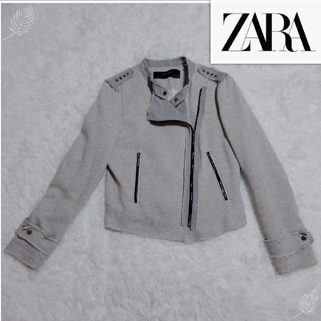 ZARA(ザラ)のZARA ザラ スタッズ ライダースジャケット コットンライダース グレー M レディースのジャケット/アウター(ライダースジャケット)の商品写真