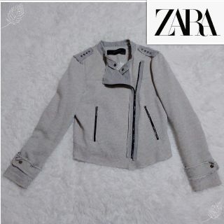 ザラ(ZARA)のZARA ザラ スタッズ ライダースジャケット コットンライダース グレー M(ライダースジャケット)