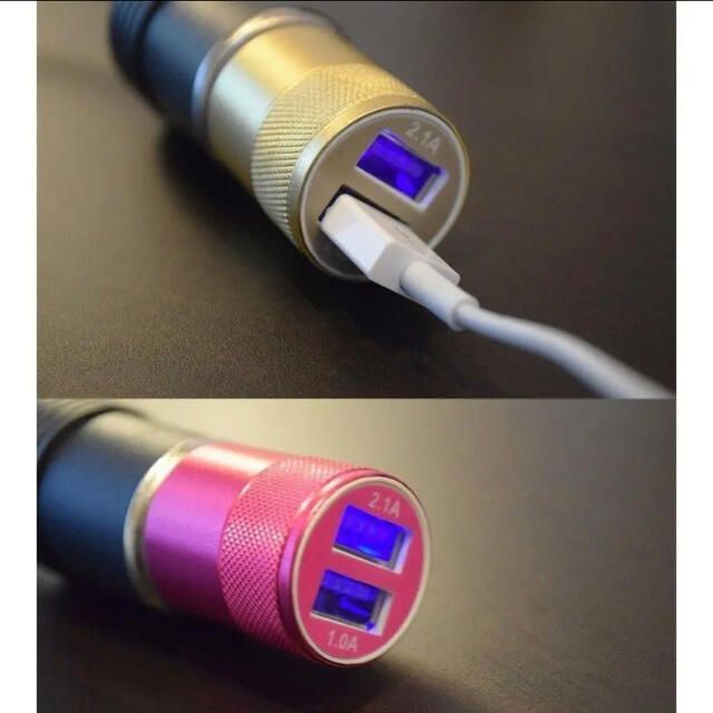 ピンク　 USB 2ポート 充電器アダプター シガー ソケット ライター スマホ/家電/カメラのスマホアクセサリー(その他)の商品写真