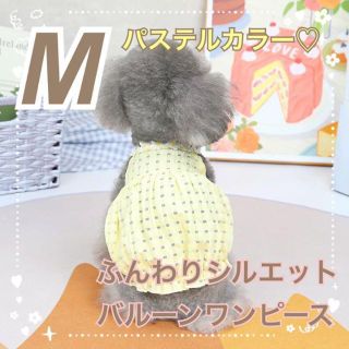 透け感♡夏用ワンピース 【Mサイズ】【イエロー】 犬服 犬の服 ドッグウェア(犬)