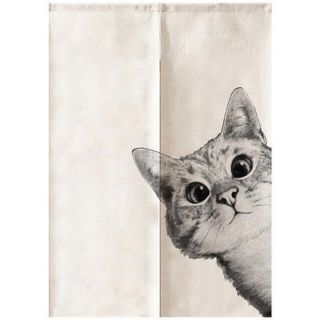 ねこ柄 White のれん 75cm×90cm 匿名配送/送料無料(のれん)