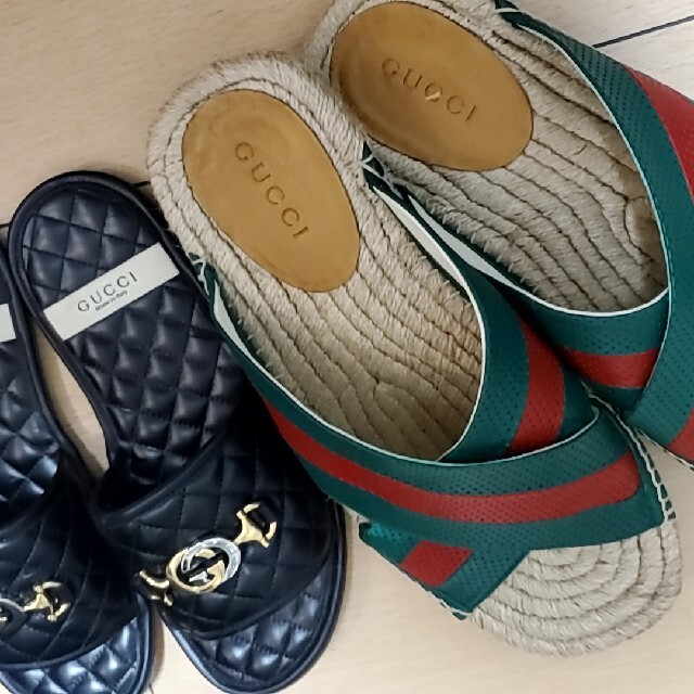 激安本物 GUCCI (グッチ)レザー&メッシュ サンダル サイズ6 ラバー