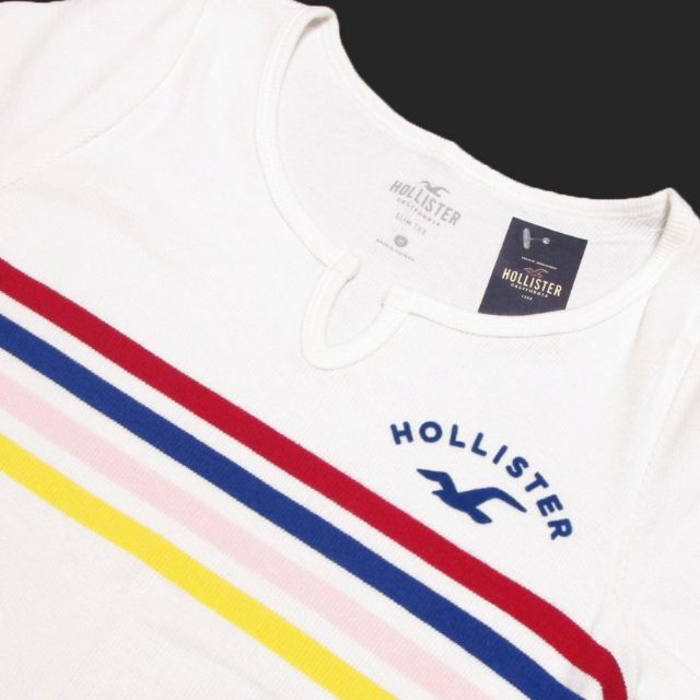 Hollister(ホリスター)の★新品★ホリスター★ノッチネック長袖リブTシャツ (White/M) レディースのトップス(Tシャツ(長袖/七分))の商品写真