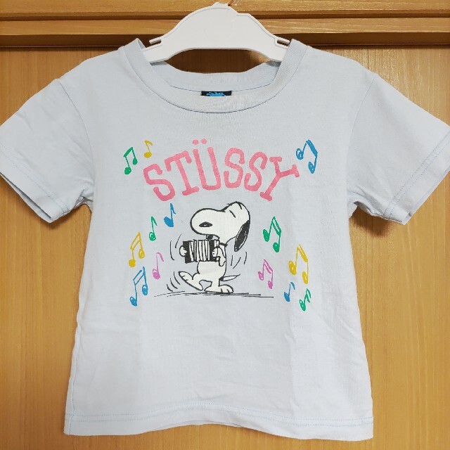 スヌーピーSTUSSYキッズ半袖TシャツS/90cm水色ピンク青アコーディオン