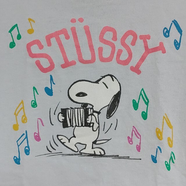 スヌーピーSTUSSYキッズ半袖TシャツS/90cm水色ピンク青アコーディオン