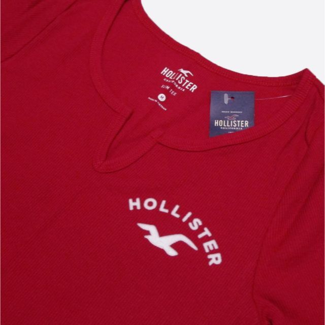 Hollister(ホリスター)の★新品★ホリスター★ノッチネック長袖リブTシャツ (Red/M) レディースのトップス(Tシャツ(長袖/七分))の商品写真