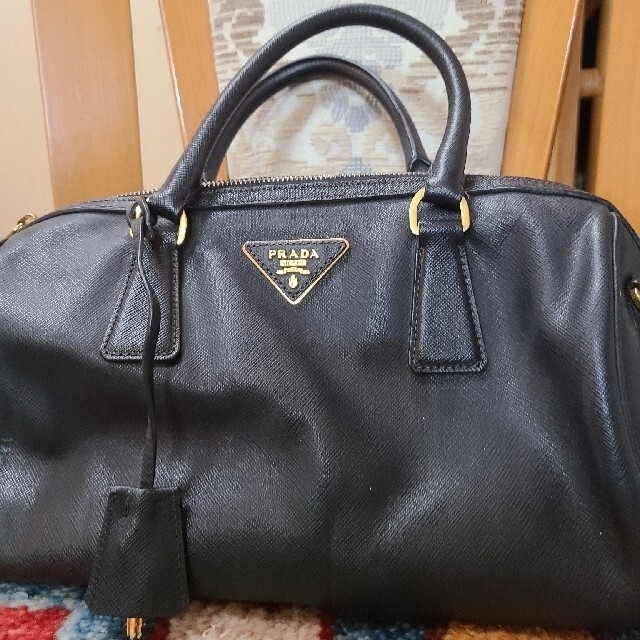 美品 袋 カード付 PRADA プラダ ロゴ 金具 レザー 本革 2way ハンドバッグ ミニ ボストンバッグ ショルダーバッグ ブラウン 茶 24136