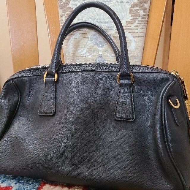 美品 袋 カード付 PRADA プラダ ロゴ 金具 レザー 本革 2way ハンドバッグ ミニ ボストンバッグ ショルダーバッグ ブラウン 茶 24136