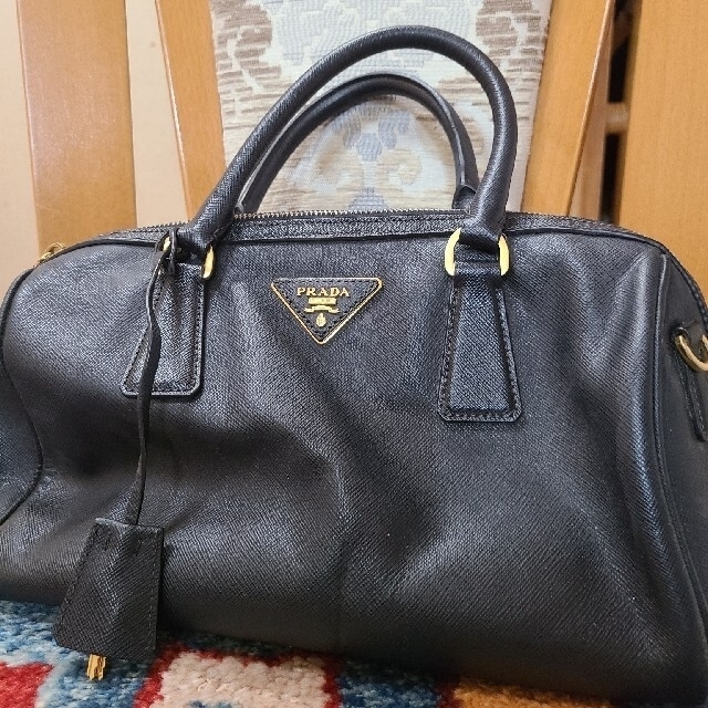 美品 袋 カード付 PRADA プラダ ロゴ 金具 レザー 本革 2way ハンドバッグ ミニ ボストンバッグ ショルダーバッグ ブラウン 茶 24136