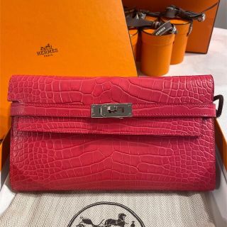 エルメス(Hermes)のHERMES ケリーウォレット 長財布 クロコ アリゲーターマット ピンク(財布)