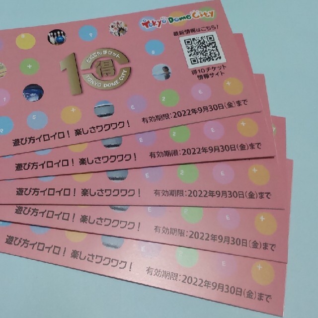 東京ドームシティ得10チケット 5冊  未使用 チケットの施設利用券(遊園地/テーマパーク)の商品写真