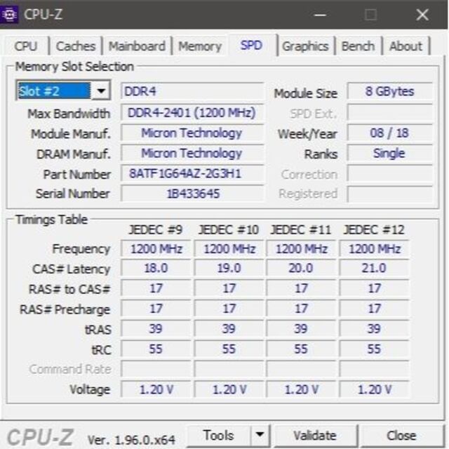 Micron 16GB (8GBx2) DDR4-2400 メモリ #966 5