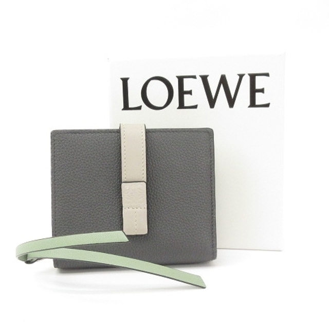 LOEWE(ロエベ)のロエベ コンパクトジップウォレット 二つ折り財布 アナグラム レザー 灰 緑 レディースのファッション小物(財布)の商品写真