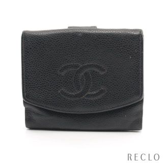 シャネル(CHANEL)のココマーク Wホック財布 二つ折り財布 キャビアスキン ブラック ゴールド金具(財布)