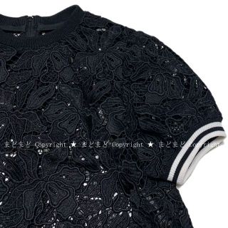 桜 印 超美品 ボーダーズアットバルコニー レース トップス 36 黒 半袖