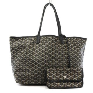 ゴヤール(GOYARD)のゴヤール サンルイPM トートバッグ ポーチ付き ロゴ PVC レザー 黒 茶(トートバッグ)