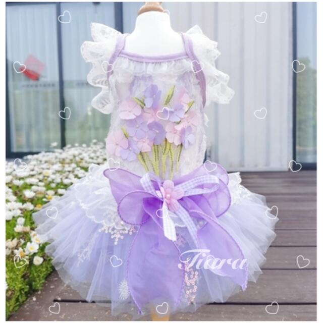 ラベンダーカラー　チュチュ可愛いドレス　犬服　猫服　ペット用品　豪華dress ハンドメイドのペット(ペット服/アクセサリー)の商品写真