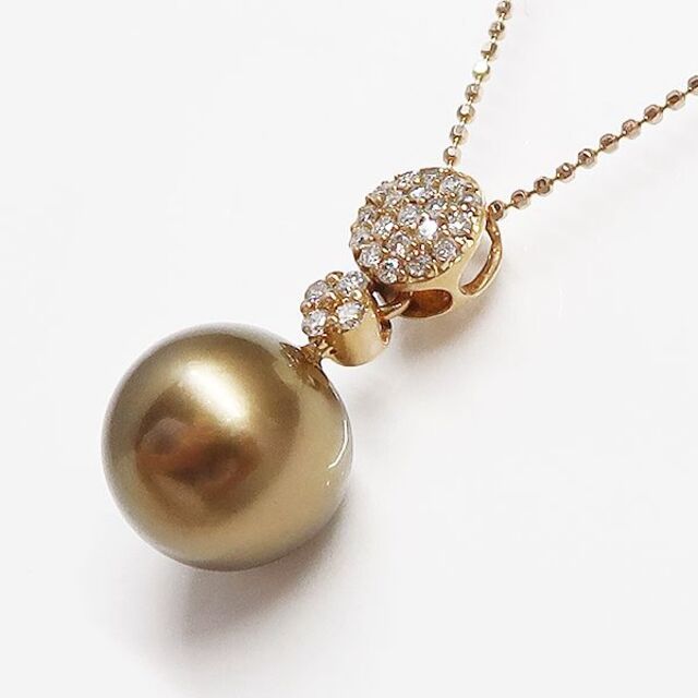 美品 K18PG 真珠 ショコラパール ダイヤ ネックレス　珠 約11.8mm レディースのアクセサリー(ネックレス)の商品写真
