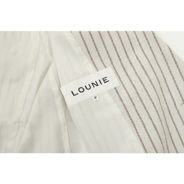 LOUNIE(ルーニィ)の美品★LOUNIEルーニィ★ストライプジャケットダブル★L★オフホワイト白 レディースのジャケット/アウター(テーラードジャケット)の商品写真