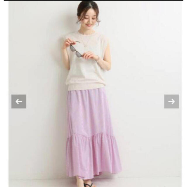 IENA(イエナ)のIENA ストライプギャザーティアードスカート ピンク 36サイズ レディースのスカート(ロングスカート)の商品写真