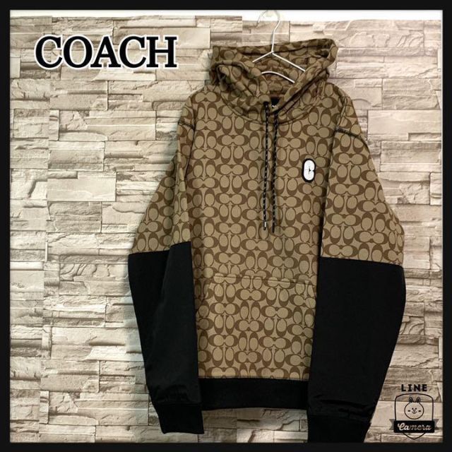 COACH パーカー 切り替え フーディー  シグネチャー 新品 S　総柄