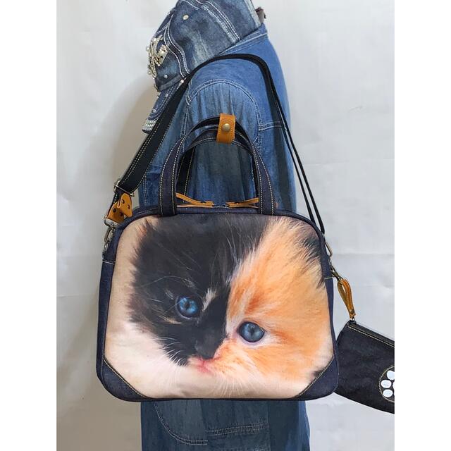 リメイクバッグハンドメイド☆岡山デニム☆猫☆ネコ☆4wayボストンバッグ