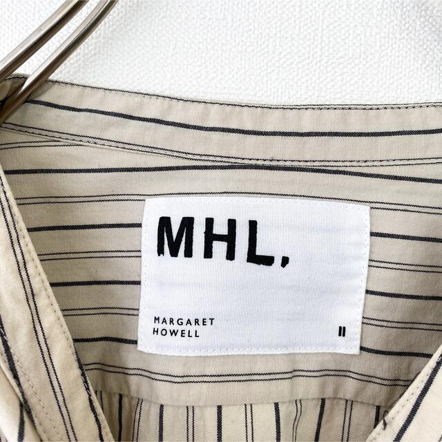 マーガレットハウエル MHL / バンドカラーストライプシャツ ノーカラー ...