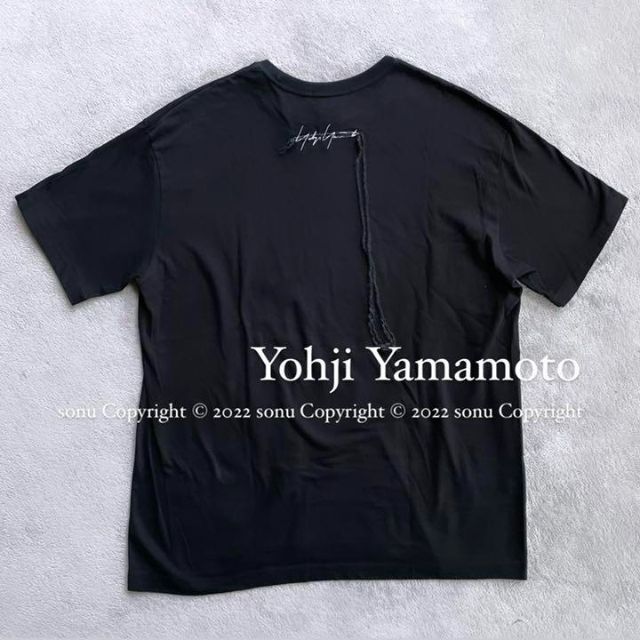 ヨウジヤマモト プールオム YY綿天竺 バックセンター麻紐 刺繍 Tシャツ 3黒