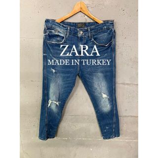 トルコ製 ZARA ストレッチ ペイント ダメージ加工 ブラック デニム