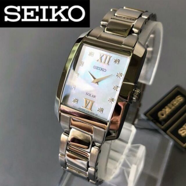 セイコー仕様【新品】セイコー パール文字盤 SEIKO ソーラー ダイヤ レディース腕時計