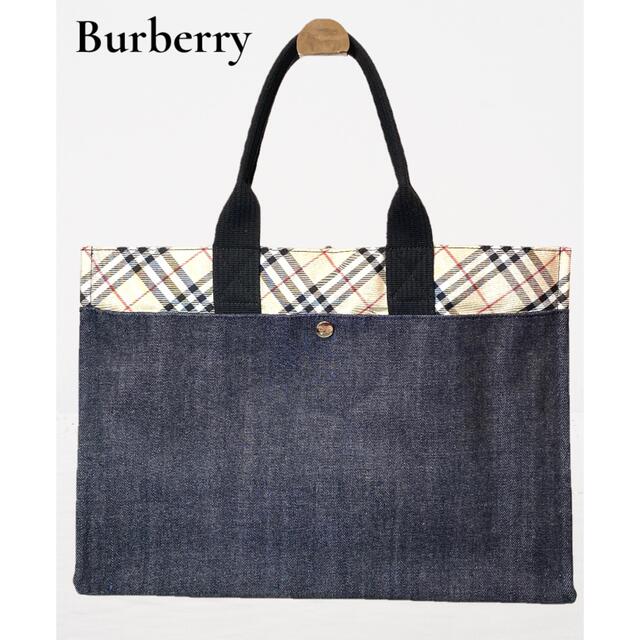 BURBERRY BLUE LABEL(バーバリーブルーレーベル)のBurberry バーバリーブルーレーベル　ノバチェック　デニムトート　大容量 レディースのバッグ(トートバッグ)の商品写真