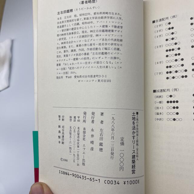 ☆853 土地を活かすリース建築経営 土地の有効利用と節税 安定収入 左右田鑑穂 エンタメ/ホビーの本(住まい/暮らし/子育て)の商品写真