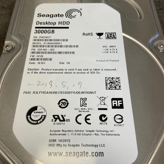 中古内蔵用SEAGATE ST3000DM001 Desktop HDD 3TB スマホ/家電/カメラのPC/タブレット(PCパーツ)の商品写真