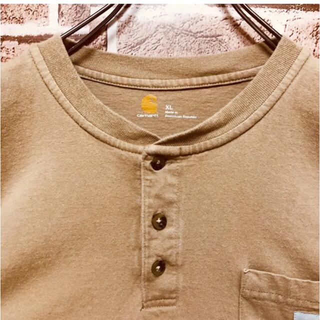carhartt(カーハート)の希少 カーハート ワンポイントロゴタグ ヘンリーネック半袖 Tシャツヴィンテージ メンズのトップス(Tシャツ/カットソー(半袖/袖なし))の商品写真