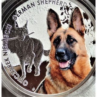 【格安、未使用】ジャーマン・シェパード 1ドル カラープルーフ銀貨(貨幣)