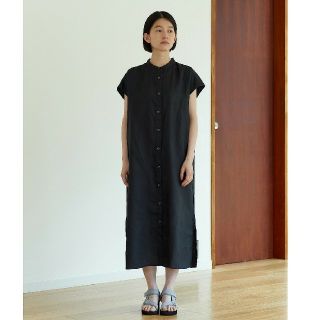 ムジルシリョウヒン(MUJI (無印良品))の◆新品◆ 無印良品 フレンチリネン洗いざらしフレンチスリーブワンピース／黒(ひざ丈ワンピース)