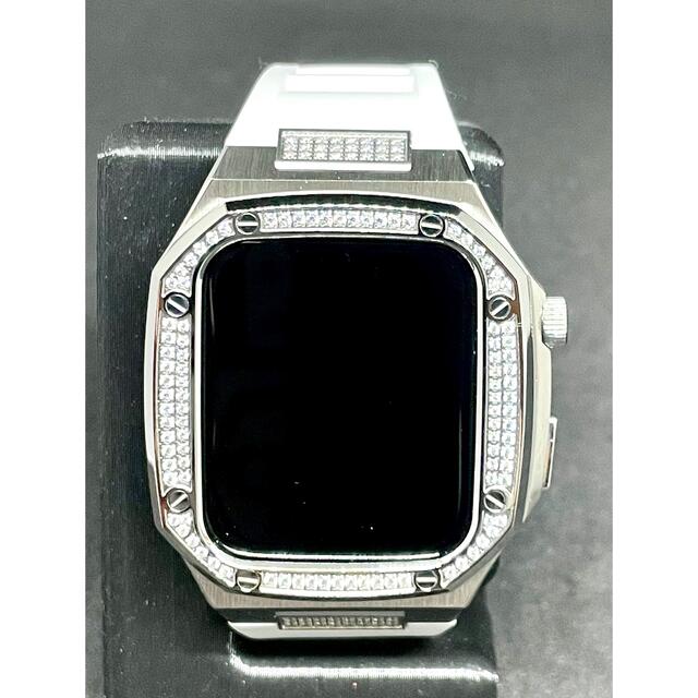 Apple Watch ケース 45mm シルバー ジルニア 新型白ベルト
