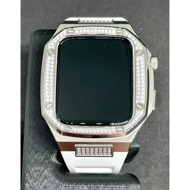 Apple Watch ケース 45mm シルバー ジルニア 新型白ベルト メンズの時計(ラバーベルト)の商品写真